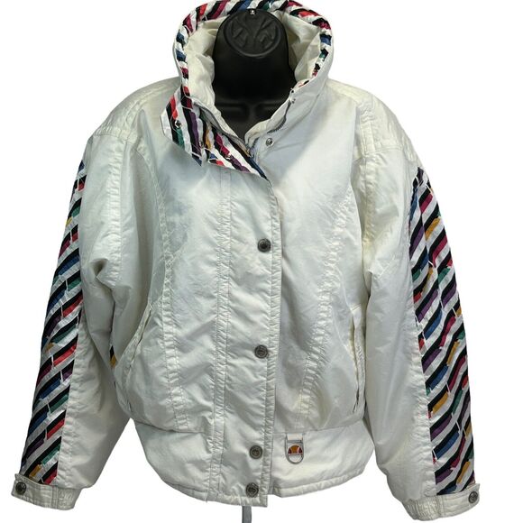 Vintage Ellesse Ski Jacket Womens 10 Skiing Skier Snowboarder Hooded 80s White - Picture 1 of 13